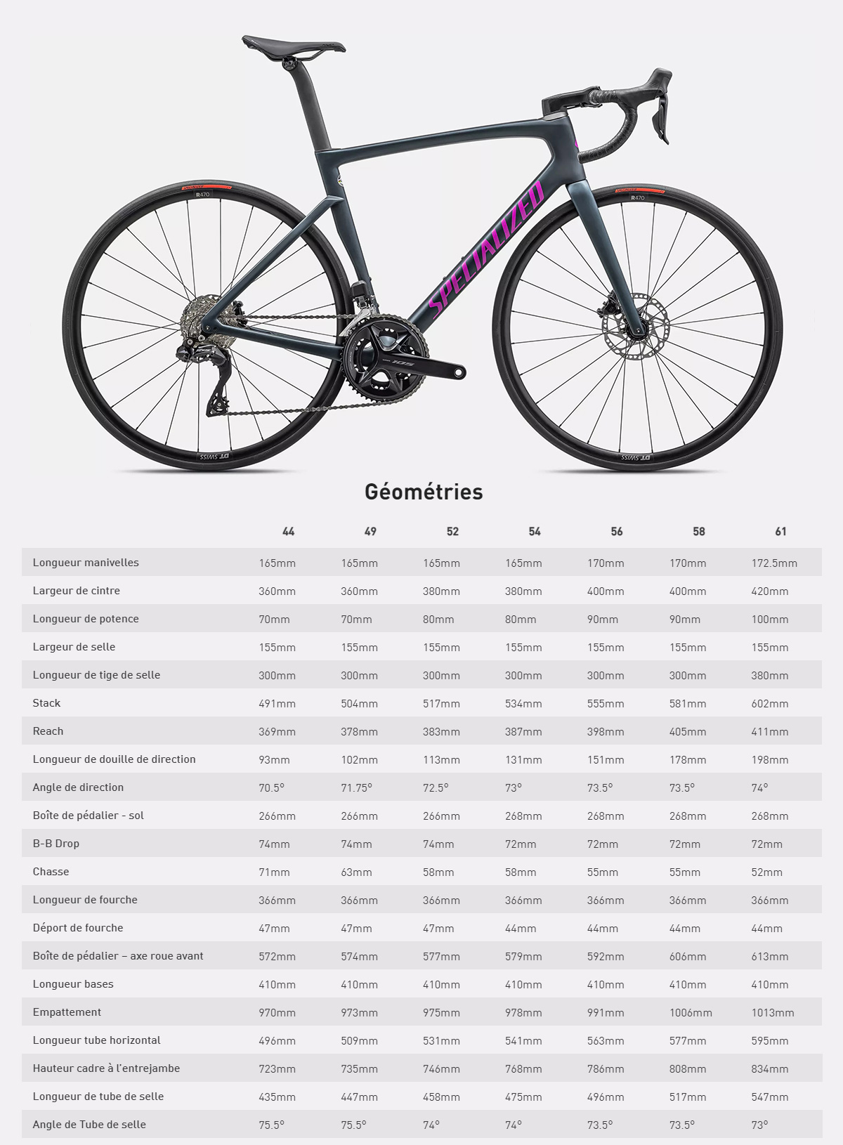Guide de taille du vélo route Tarmac SL7 Comp - Shimano 105 Di2 année 2023